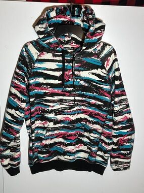 Lightweight Hooded Shirt Jacket in Black, Teal & Pink